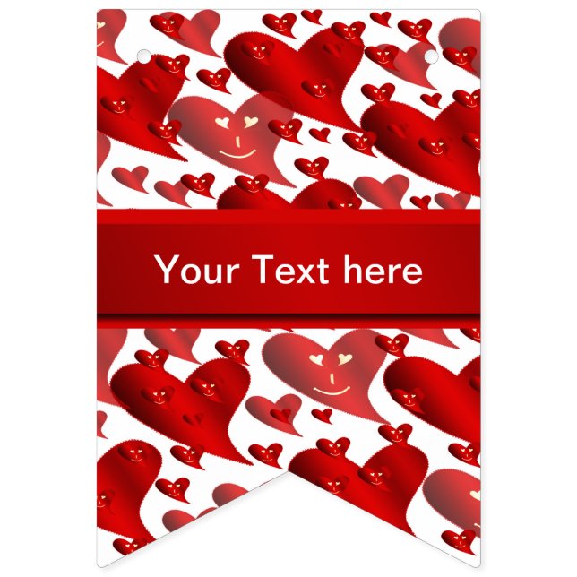 funny, hearts, heart, red, love, valentine, glossy bunting flags (Thirteenth Flag)