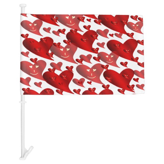 funny, hearts, heart, red, love, valentine, glossy car flag (Front)