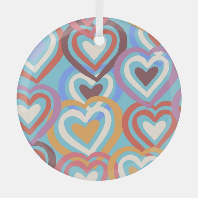 Funny Hearts: Seamless Texture Pattern. Glass Ornament (Front)