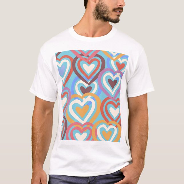 Funny Hearts: Seamless Texture Pattern. T-Shirt (Front)