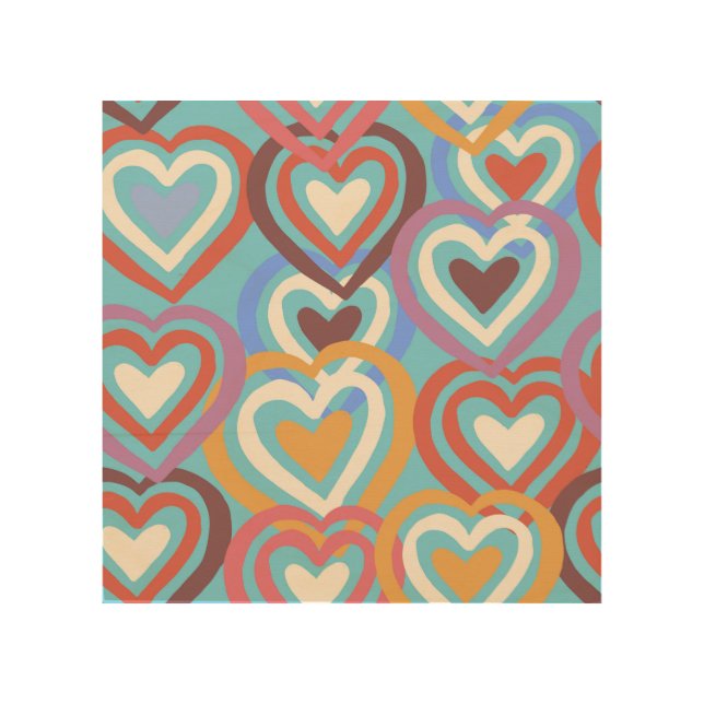 Funny Hearts: Seamless Texture Pattern. Wood Wall Art (Front)