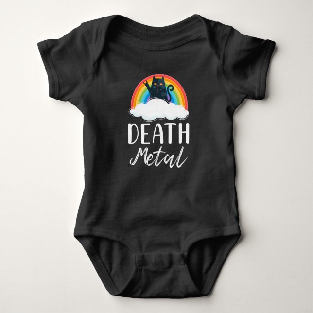 Funny Heavy Death Metal Cat Rainbow Rock Music Baby Bodysuit (Front)