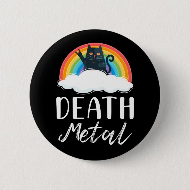 Funny Heavy Death Metal Cat Rainbow Rock Music Button (Front)