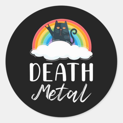 Funny Heavy Death Metal Cat Rainbow Rock Music Classic Round Sticker