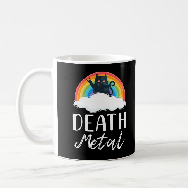 Funny Heavy Death Metal Cat Rainbow Rock Music Coffee Mug (Left)