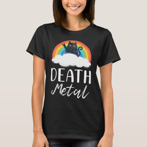 Funny Heavy Death Metal Cat Rainbow Rock Music T_Shirt