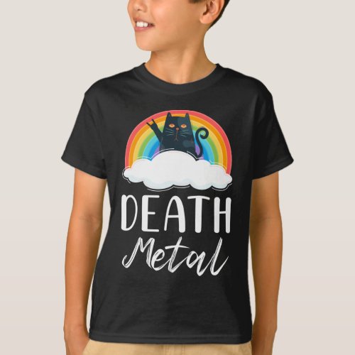 Funny Heavy Death Metal Cat Rainbow Rock Music T_Shirt