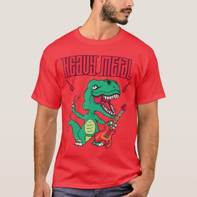 Funny Heavy Metal Dinosaur Design for Men Women an T-Shirt (Front)