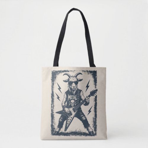 Funny Heavy Metal Goat Vintage Rock Illustration Tote Bag