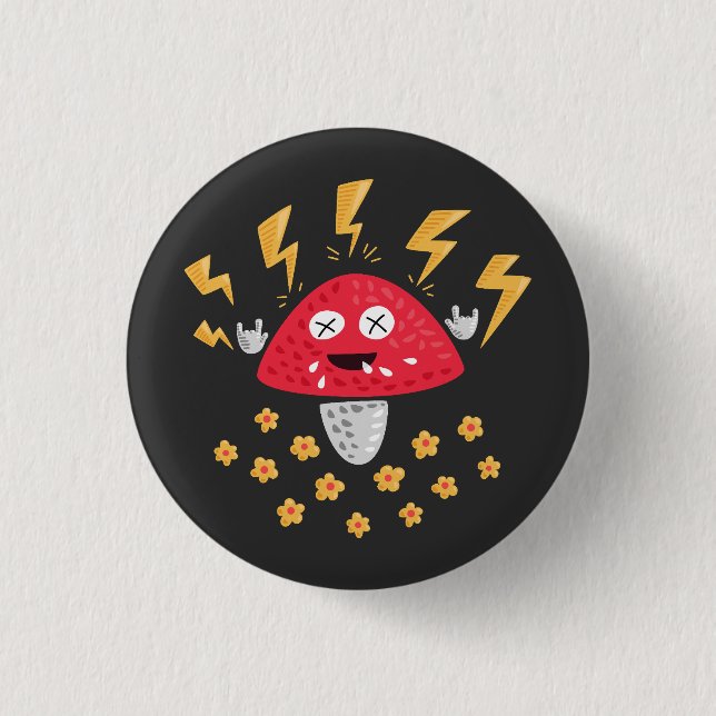Funny Heavy Metal Mushroom Button (Front)