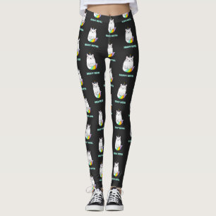 Funny heavy metal unicorn rainbow cat  leggings