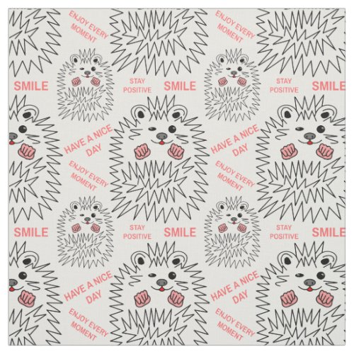 Funny Hedgehog And Positive Text Pattern Fabric