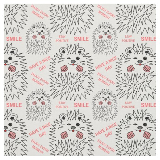 Funny Hedgehog And Positive Text Pattern Fabric