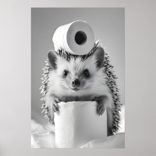 Funny Hedgehog Bathroom Print, Toilet Paper Humor Poster