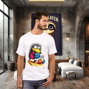 Funny Hedgehog Bowling Cartoon T-Shirt