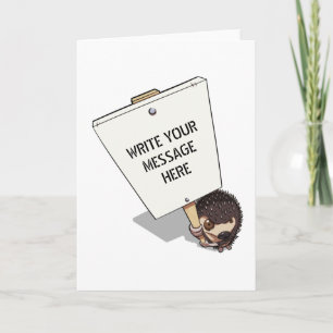Funny Hedgehog Cartoon Protestor With Placard Card