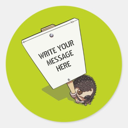 Funny Hedgehog Cartoon Protestor With Placard Classic Round Sticker