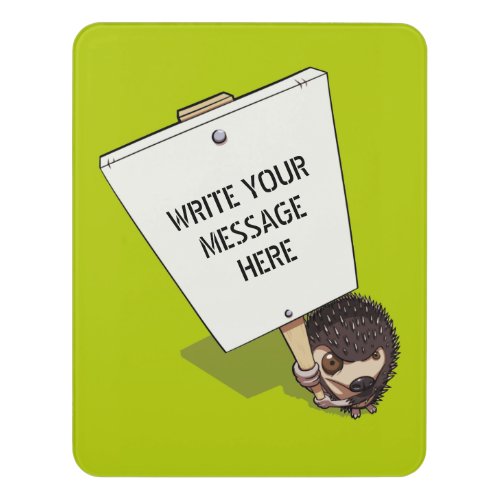 Funny Hedgehog Cartoon Protestor With Placard Door Sign