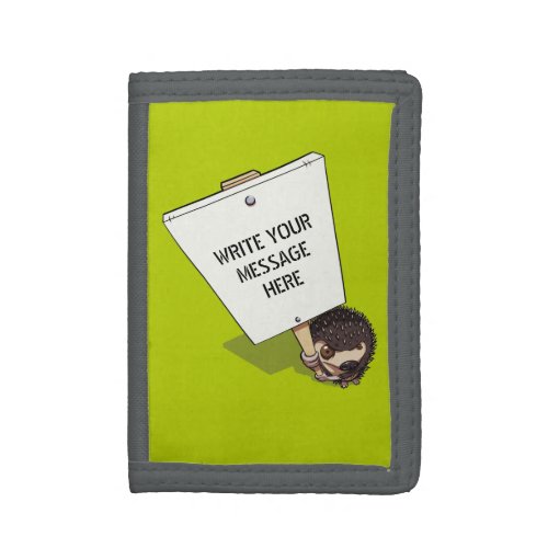Funny Hedgehog Cartoon Protestor With Placard Trifold Wallet