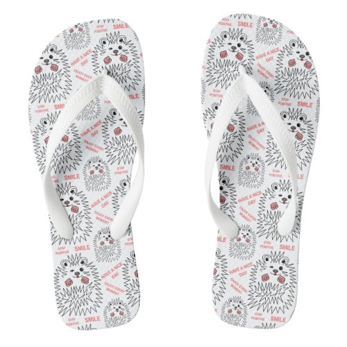 Funny Hedgehog Cool Image And Text Pattern Flip Flops