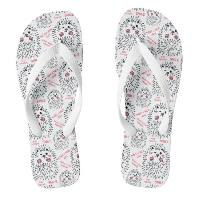 Funny Hedgehog. Cool Image And Text Pattern Flip Flops (Footbed)