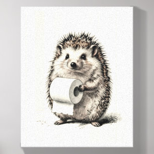 Funny Hedgehog Holding Toilet Paper Roll Bathroom Canvas Photo Tile