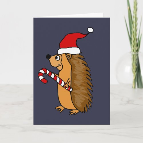 Funny Hedgehog in Santa Hat Christmas Art Holiday Card