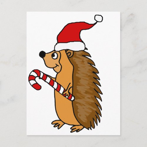 Funny Hedgehog in Santa Hat Christmas Art Holiday Postcard