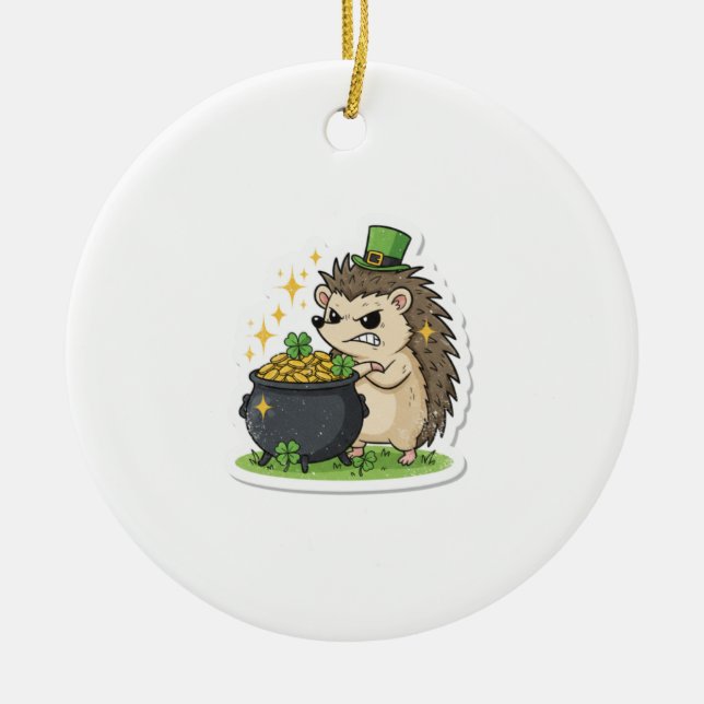 Funny Hedgehog Party Pooper St. Patrick’s Day Ceramic Ornament (Front)