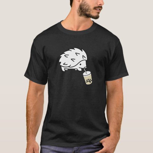 Funny Hedgehog Pet Drinking Boba Bubble Milk Tea T_Shirt