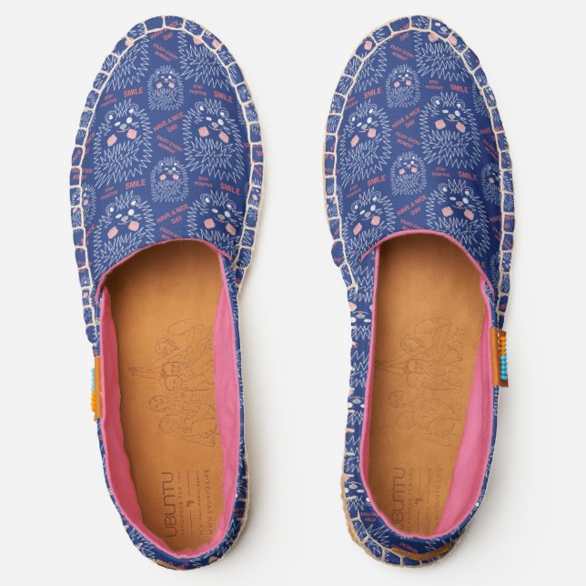 Funny Hedgehog, Pink Positive Text, White On Dark Espadrilles (Front)