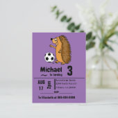 Funny Hedgehog Playing Soccer Birthday Party Invitation Postcard (Standing Front)