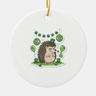 Funny Hedgehog "Poke" Party Retro St.Patrick's Day Ceramic Ornament