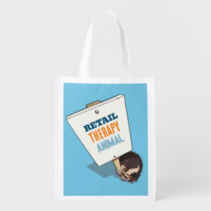 Funny Hedgehog Retail Therapy Animal Sign Cartoon Grocery Bag