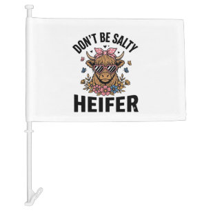 Funny Heifer Cow Floral Butterfly Vintage Design_1 Car Flag