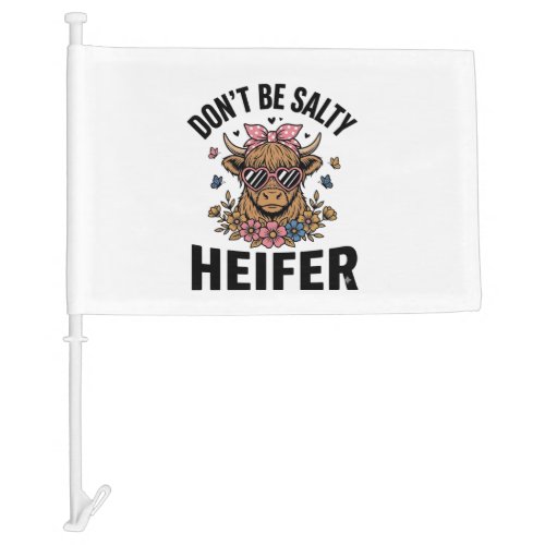 Funny Heifer Cow Floral Butterfly Vintage Design_1 Car Flag