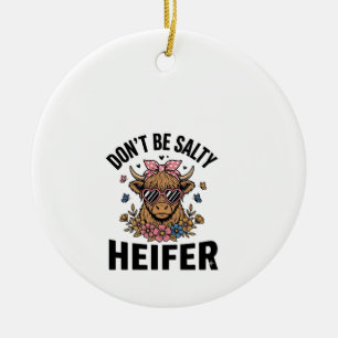 Funny Heifer Cow Floral Butterfly Vintage Design_1 Ceramic Ornament