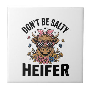 Funny Heifer Cow Floral Butterfly Vintage Design_1 Ceramic Tile