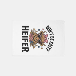 Funny Heifer Cow Floral Butterfly Vintage Design_1 Rug