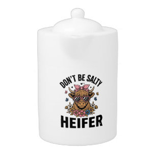 Funny Heifer Cow Floral Butterfly Vintage Design_1 Teapot