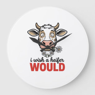 Funny Heifer Cow Vintage Engraving Shirt Design_1 Large Clock
