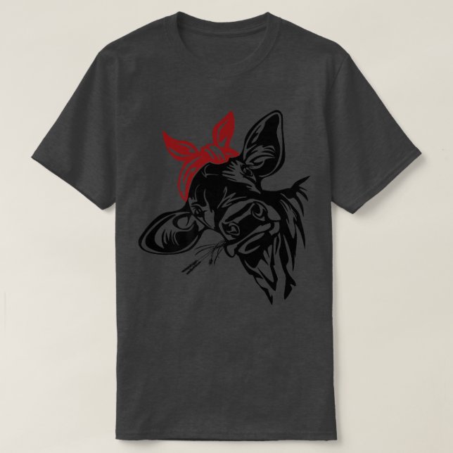 Funny Heifer Red Bandana Nibbling Rice Cattle Farm T-Shirt (Design Front)