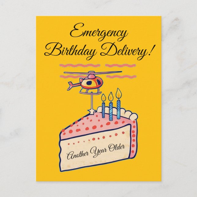 Funny Helicopter Birthday Cake Delivery Art Postcard (Front)