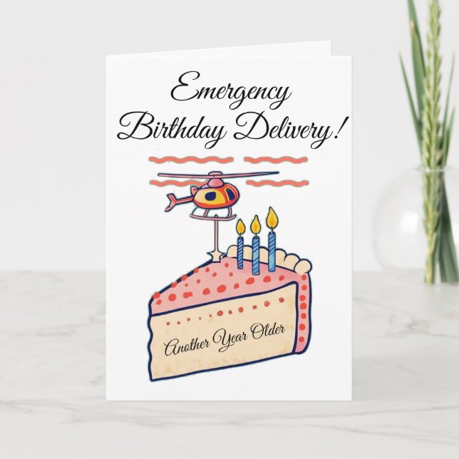 Funny Helicopter Birthday With Cake Delivery Card (Front)