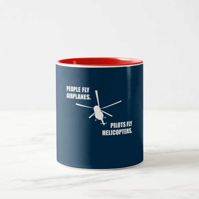  Funny Helicopter Pilot Flying Airplane Aviation Two-Tone Coffee Mug (Center)