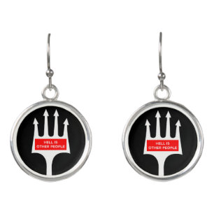 Funny hell is other people pitchfork nasty crowds earrings