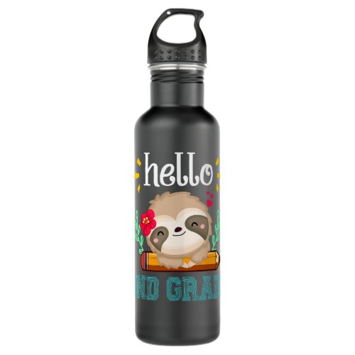 Funny Hello Second Grade Back To School Cute Sloth Stainless Steel Water Bottle