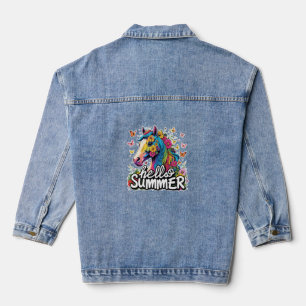 Funny Hello Summer Horse Denim Jacket