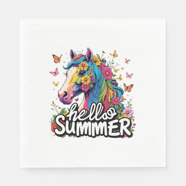 Funny Hello Summer Horse Napkins (Front)