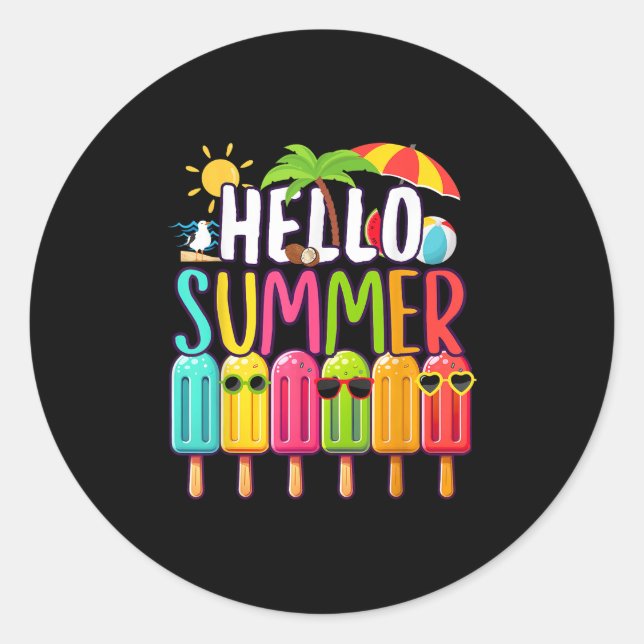Funny Hello Summer Vacation Popsicle Ice Lolly Ice Classic Round Sticker (Front)